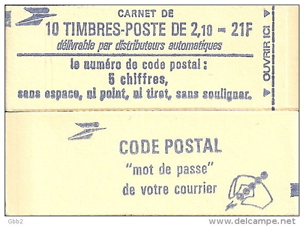 CARNET 2319-C 3 Liberté De Delacroix "CODE POSTAL", Avec R.E. Fermé Bas Prix Parfait état RARE - Autres & Non Classés