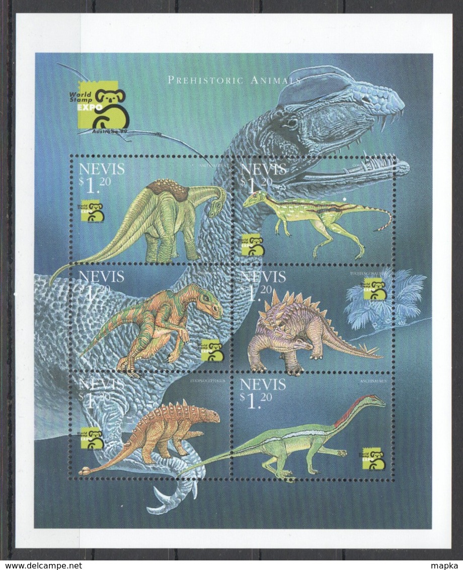 D065 NEVIS FAUNA PREHISTORIC ANIMALS DINOSAURS WORLD STAMP EXPO 1999 1KB MNH - Vor- U. Frühgeschichte