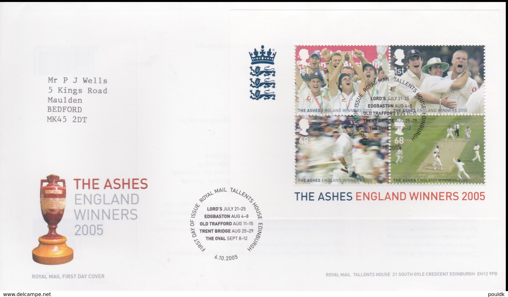 Great Britain FDC 2005 The Ashes Wngland Winners Souvenir Sheet - Tallents House  (NB**LAR8-60) - Cricket