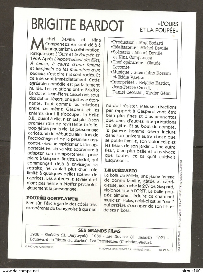 PORTRAIT DE STAR 1969 FRANCE - ACTRICE BRIGITTE BARDOT Dans L'OURS Et La POUPÉE - ACTRESS CINEMA FILM PHOTO - Fotos