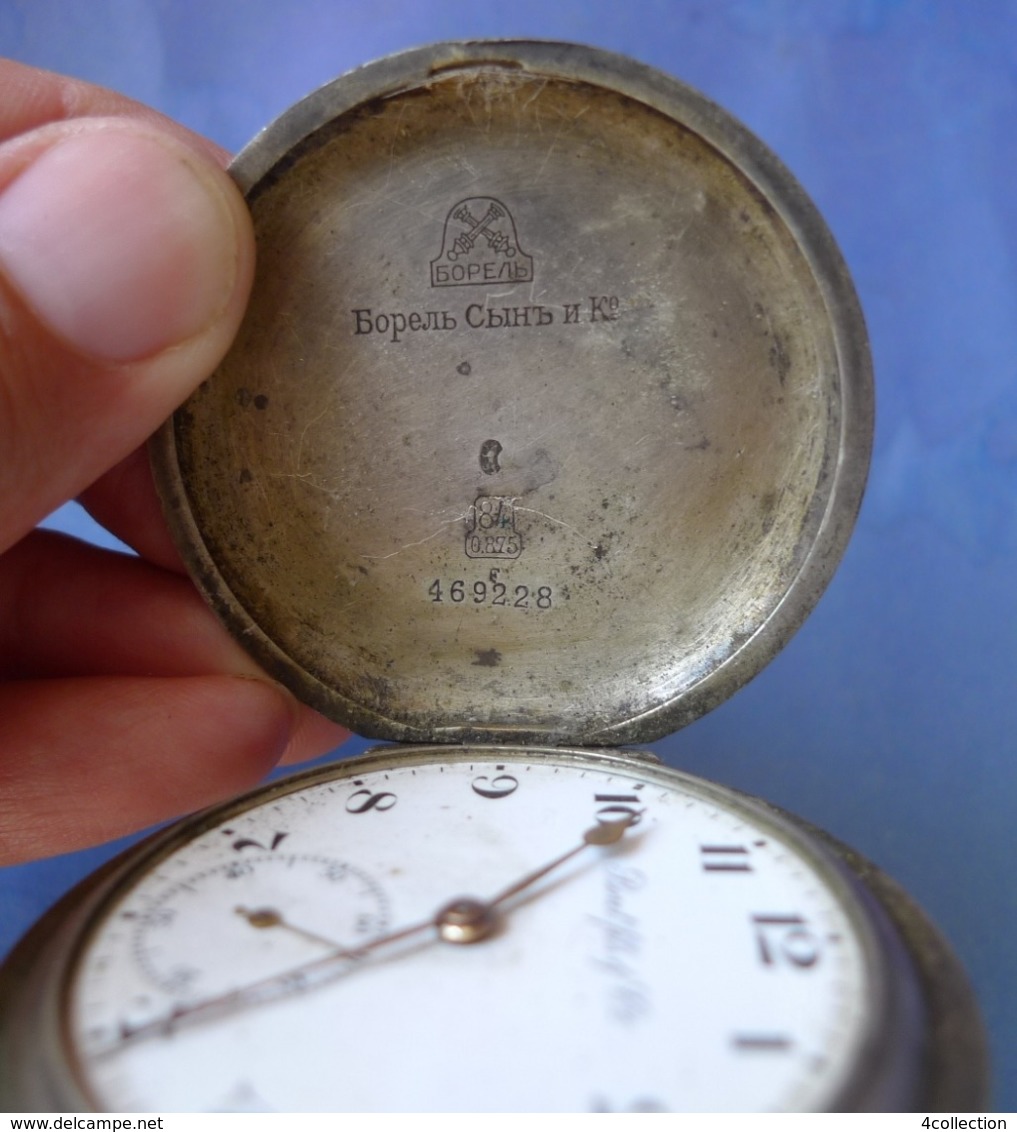 Antique BOREL FILS 15 Rubis Original Silver Pocket Watch #469228 Switzerland For Russia Empire - Montres Anciennes