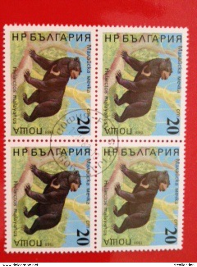 Bulgaria 1988 Block Wild Animals Nature Bear Bears Mammal Mammals Helarctos Malayanus Stamps (3) Mi 3706 Sc 3562 CTO - Used Stamps