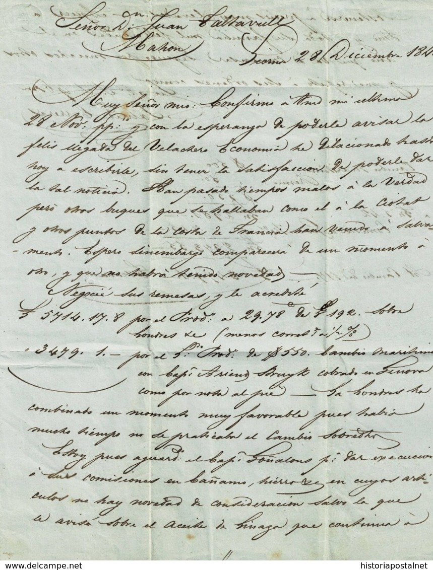 1840. LIVRONO A MAHÓN, VÍA BCN. FECHADOR "GENOVA/31 DIC" Y TRÁNSITOS. MUY INTERESANTE CARTA COMPLETA. - ...-1850 Préphilatélie