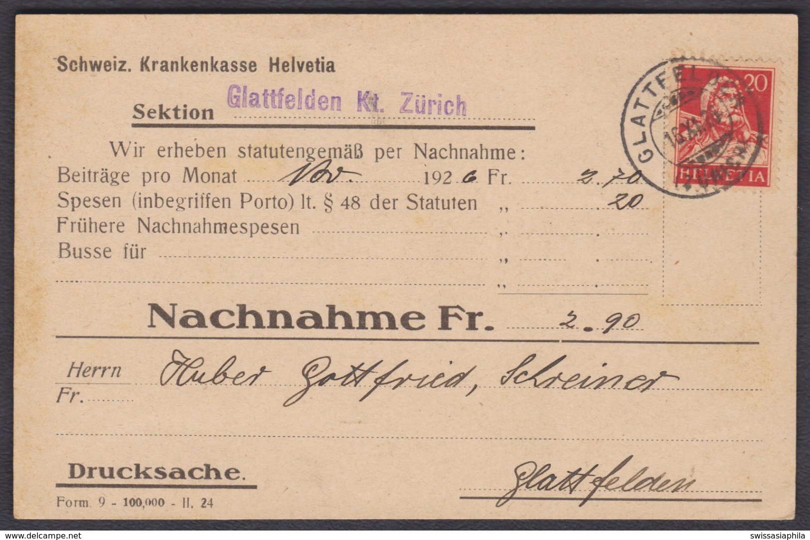 ZH   GLATTFELDEN  / NACHNAHME - Storia Postale