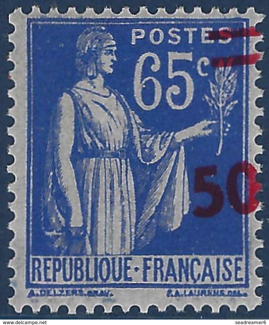 France Type Paix N°479* 50c/65c Surcharge Décalée Signé Calves - 1932-39 Paz