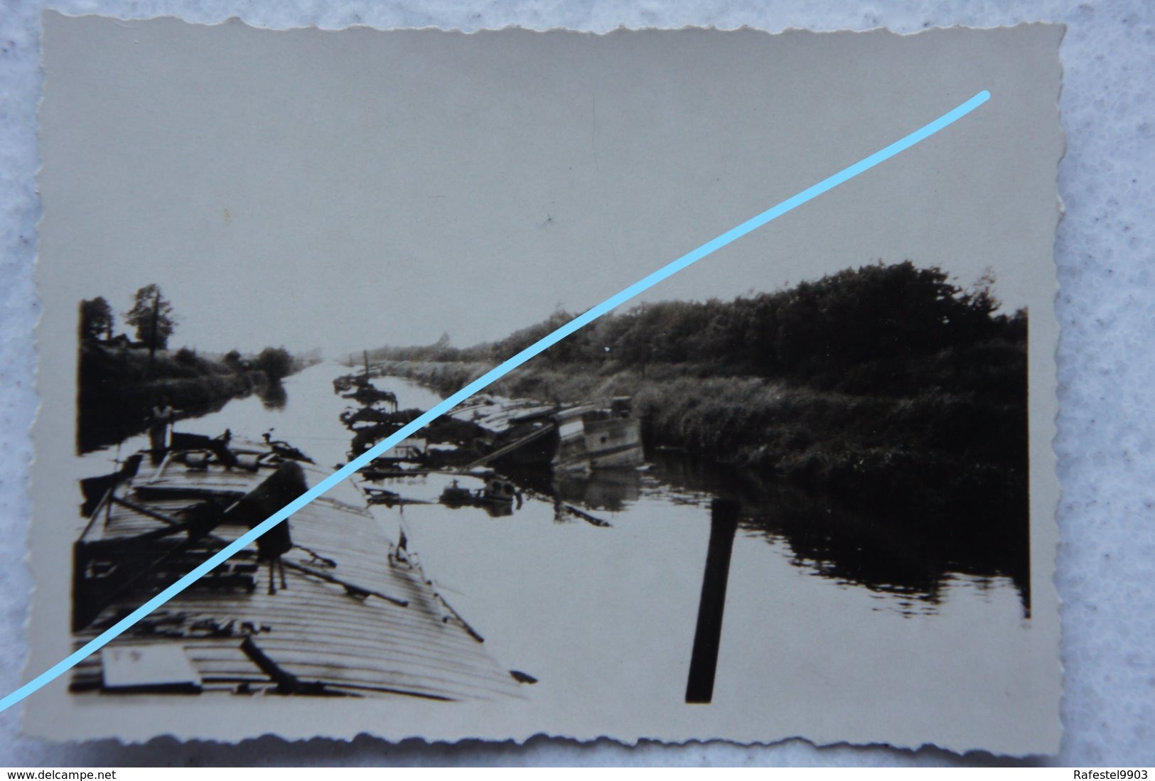 Photo Péniche Coulée Région Dunkerque Mai 1940 Binnenscheepvaart Barge Canal Kanaal Batellerie - Bateaux