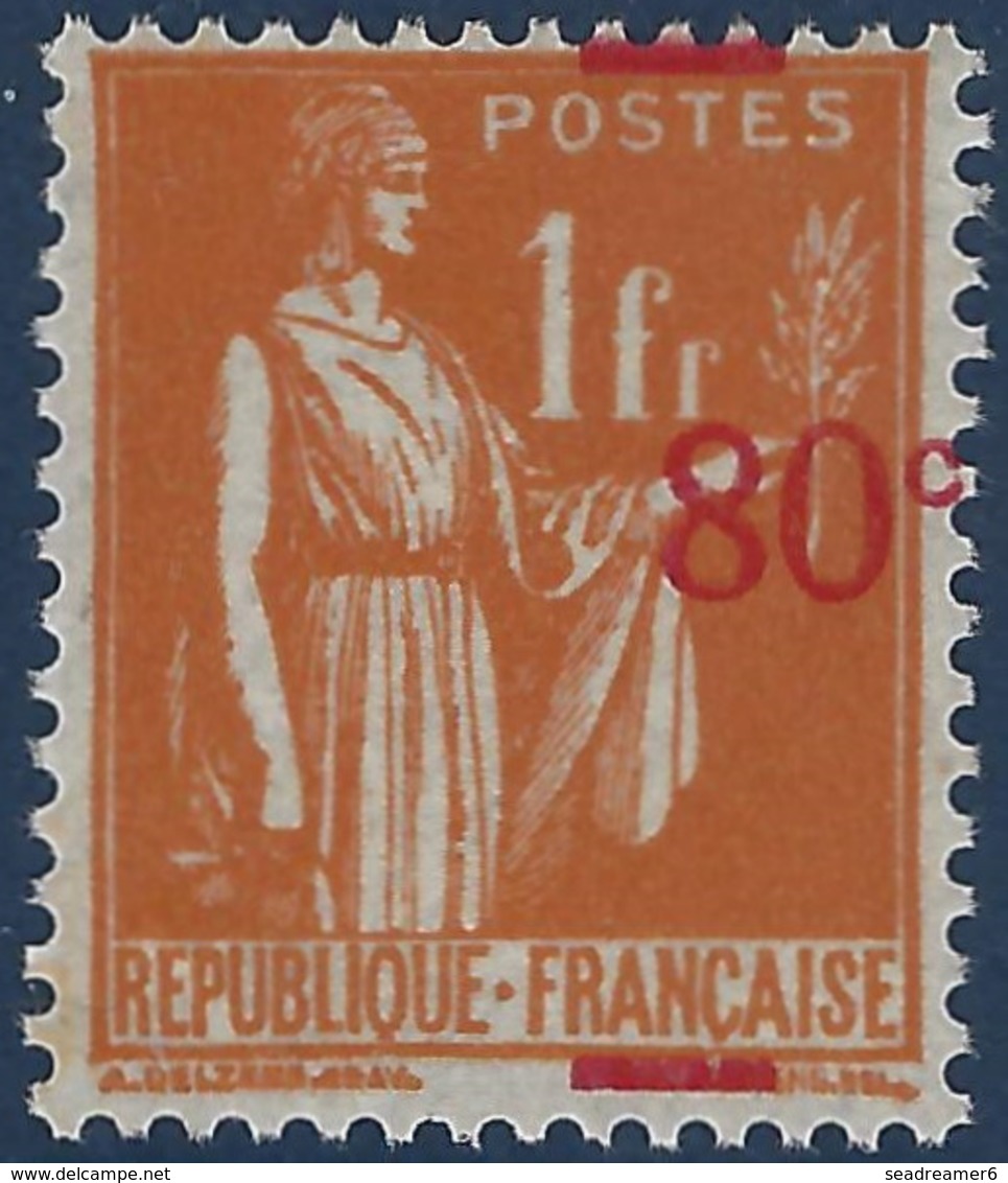 France Type Paix N°359** 80c/1fr Orange Surcharge Extremement Décalée !! Signé Calves - 1932-39 Paz