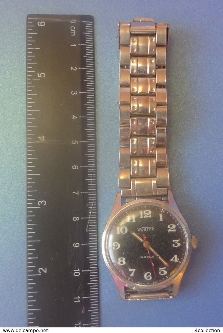 Vintage USSR Soviet Men Mechanical Wrist Watch WOSTOK 18 Jewels w/ Band #669720