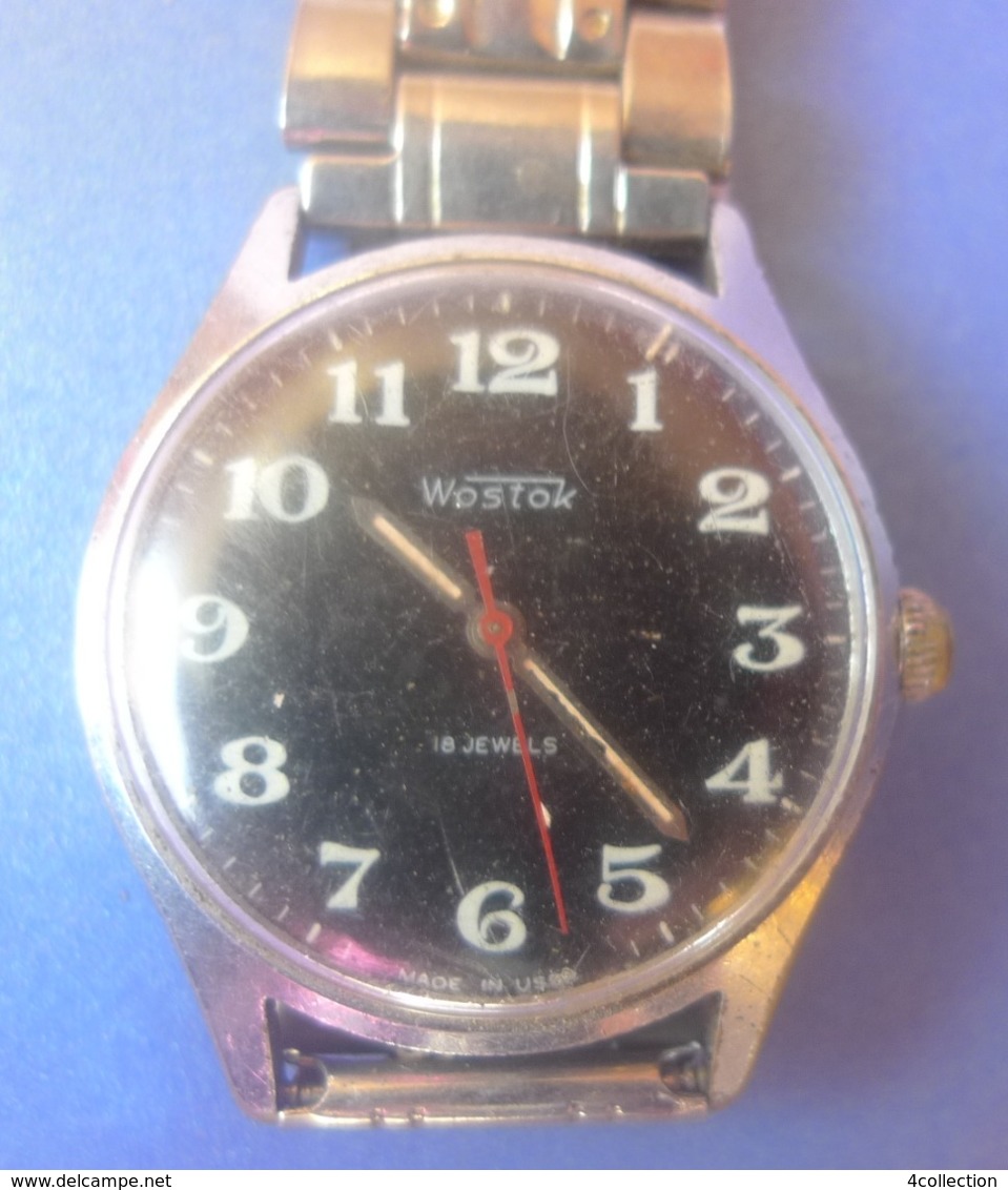 Vintage USSR Soviet Men Mechanical Wrist Watch WOSTOK 18 Jewels w/ Band #669720