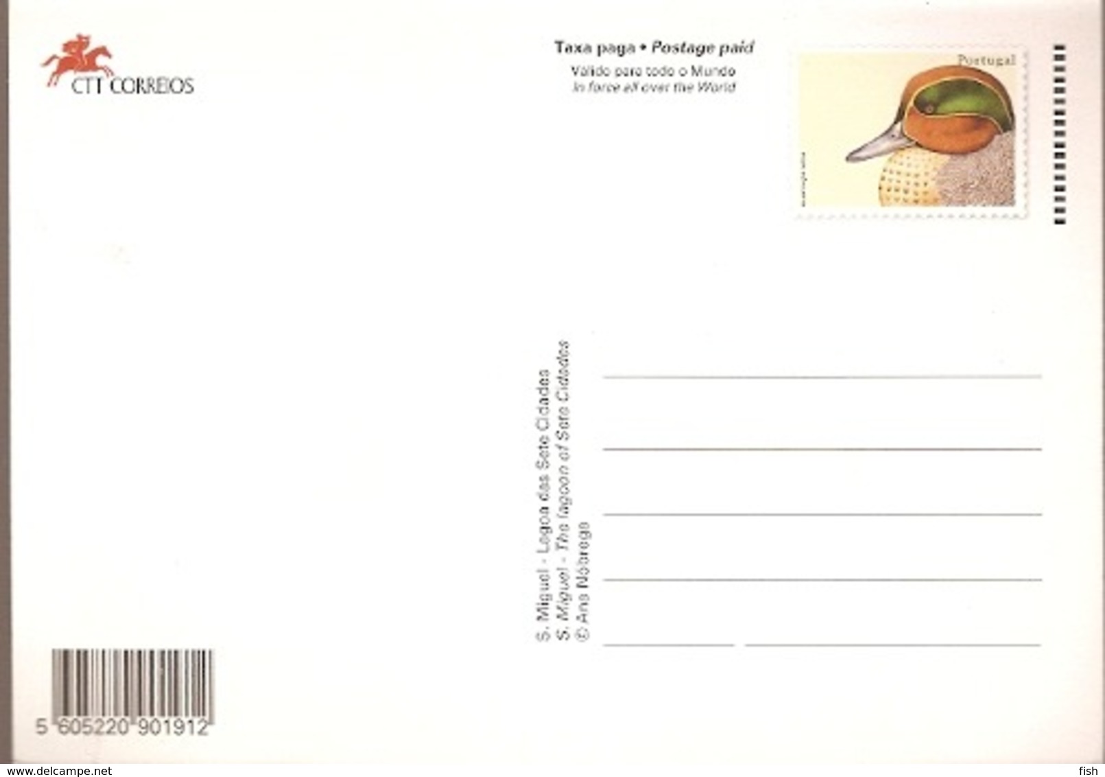 Portugal ** & Postal Stationery, Teal, Anas Crecca, Seven Cities Lagoon, Sao Miguel, Azores 1998 (5569) - Interi Postali