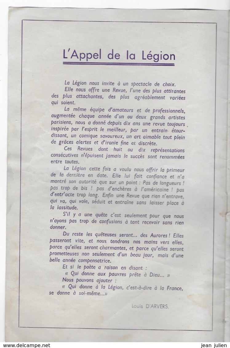MILITARIA  -  LA LEGION  -  " Aurore 42 "  -  Programme  -  Revue à Grand Spectacle  - 1942 - Francese