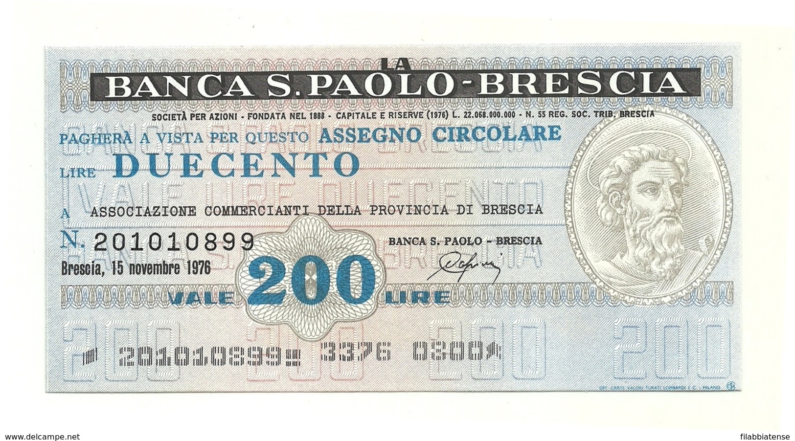 1976 - Italia - Banca S. Paolo - Brescia - Associazione Commercianti Della Provincia Di Brescia ---- - [10] Assegni E Miniassegni