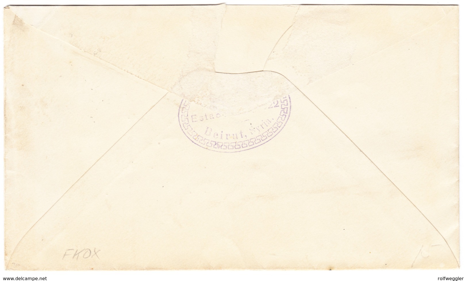 1912 British Post Office In Beyrout; Brief Nach Boston USA; Rückseitig Defekt - British Levant