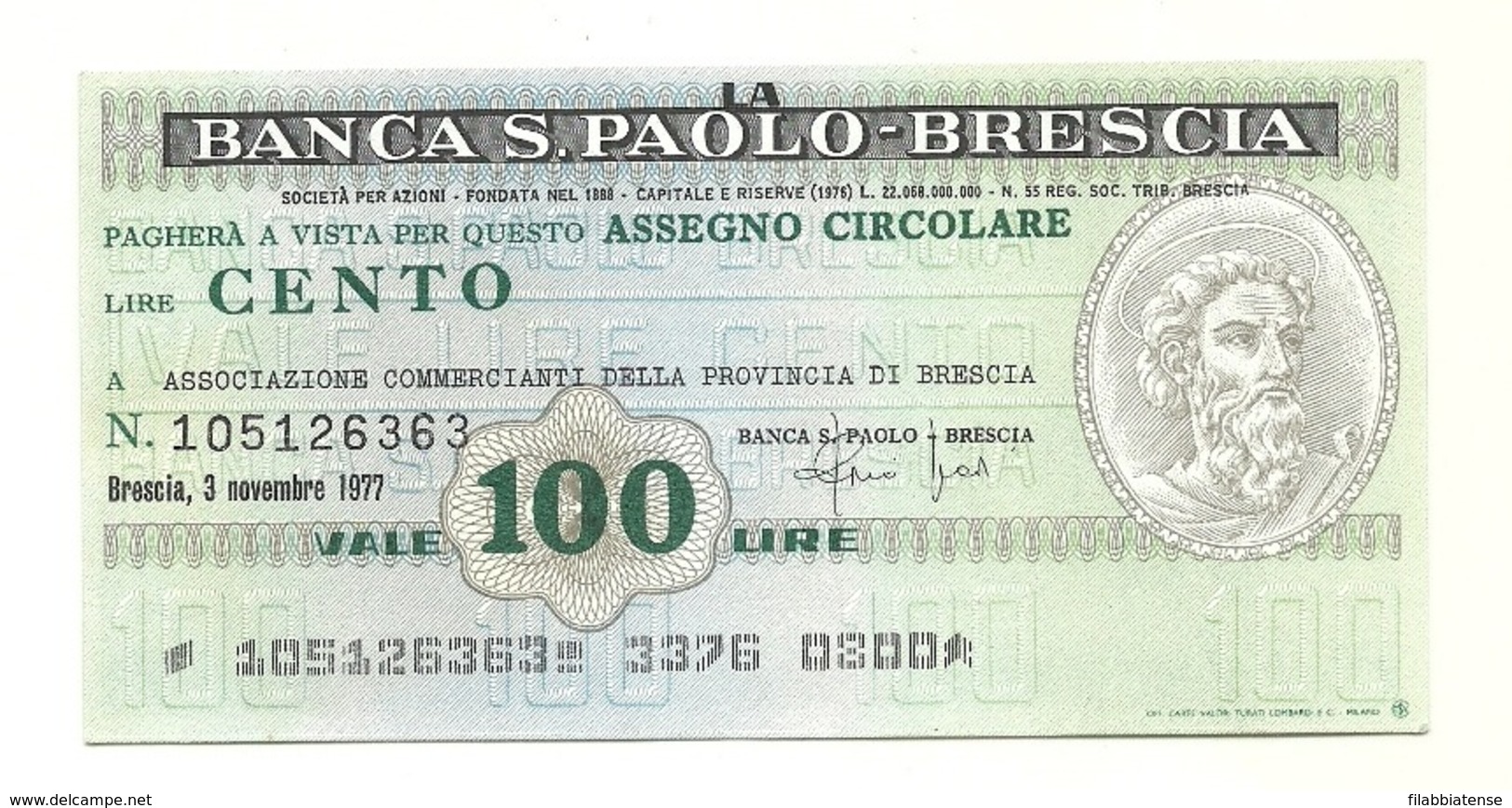 1977 - Italia - Banca S. Paolo - Brescia - Associazione Commercianti Della Provincia Di Brescia ---- - [10] Chèques