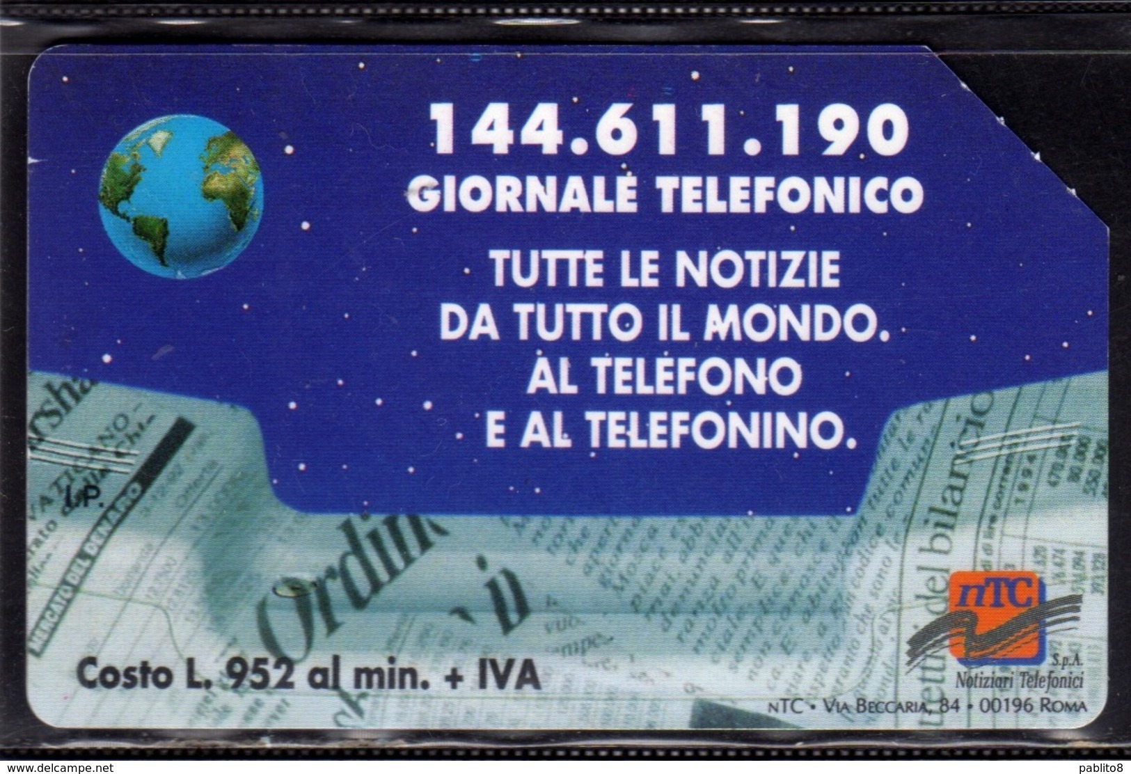 ITALIA ITALY SCHEDA TELEFONICA CARTA DI CREDITO TELECOM GIORNALE TELEFONICO 144.611.190 USATA USED LIRE 10000 - Pubbliche Figurate Ordinarie