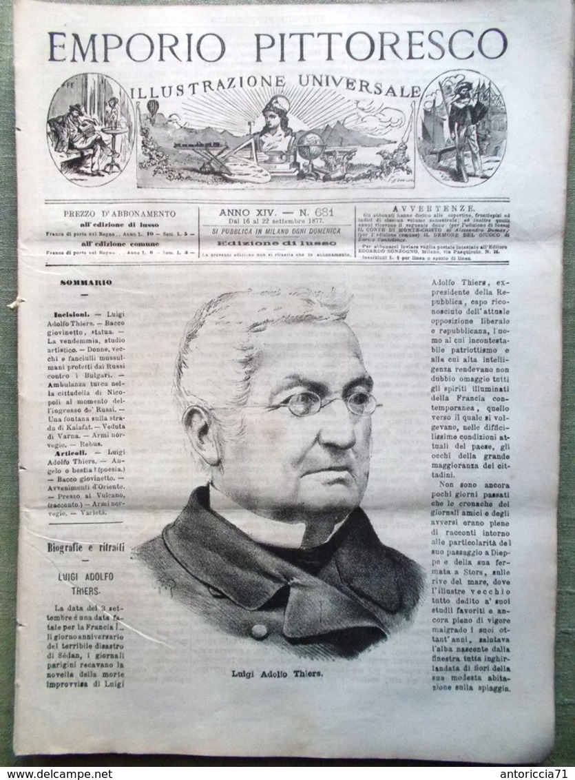 Emporio Pittoresco Del 16 Settembre 1877 Adolphe Thiers Russi Bulgari Norvegesi - Voor 1900