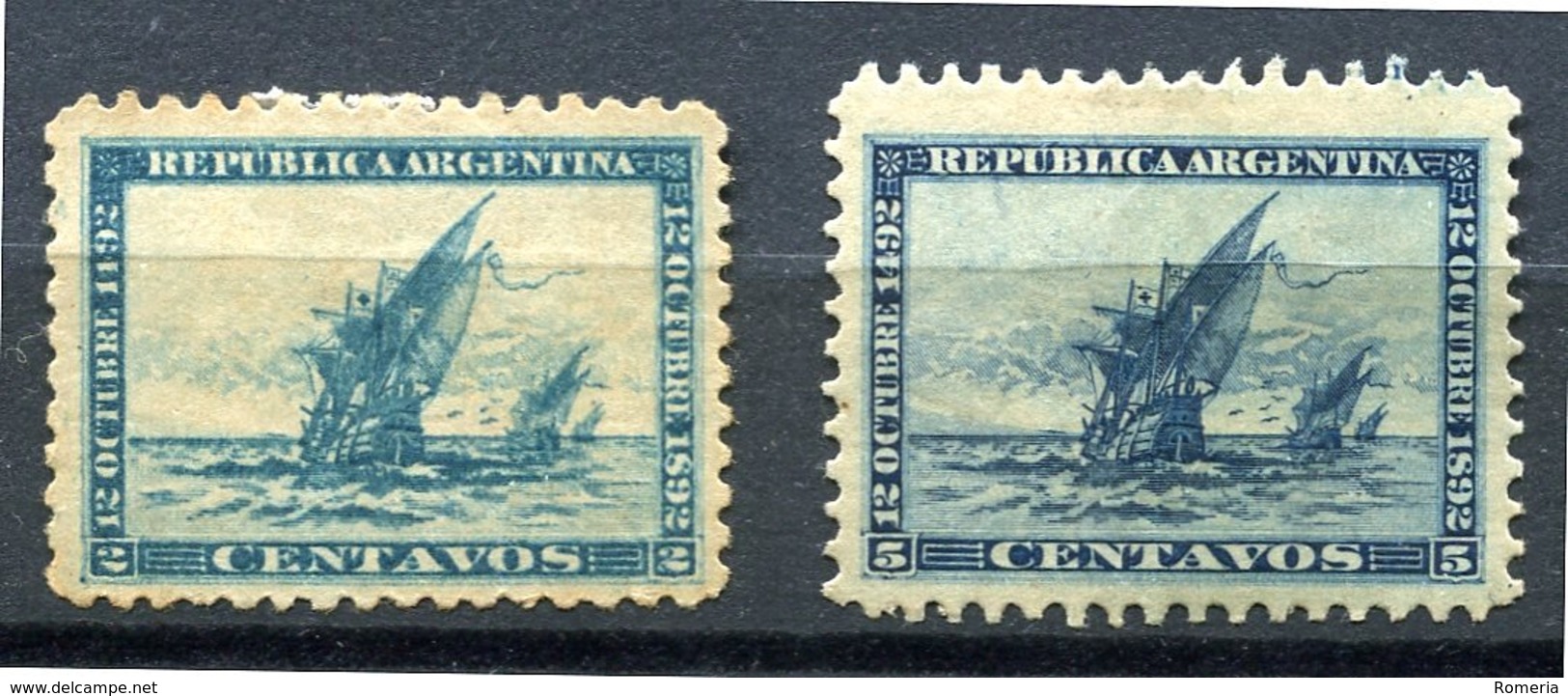 Argentine - 1892 - Yt 92 Et 93 - 400ème Anniversaire Découverte De L'Amérique - 92 * Sans Gomme 93 * Charnière - Neufs