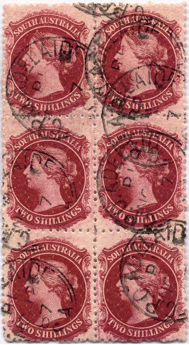 O 1887, 2 Sh., Rose Carmine, Vertical Block Of (6), Cancel "ADELAIDE", XF!. Estimate 160€. - Andere & Zonder Classificatie