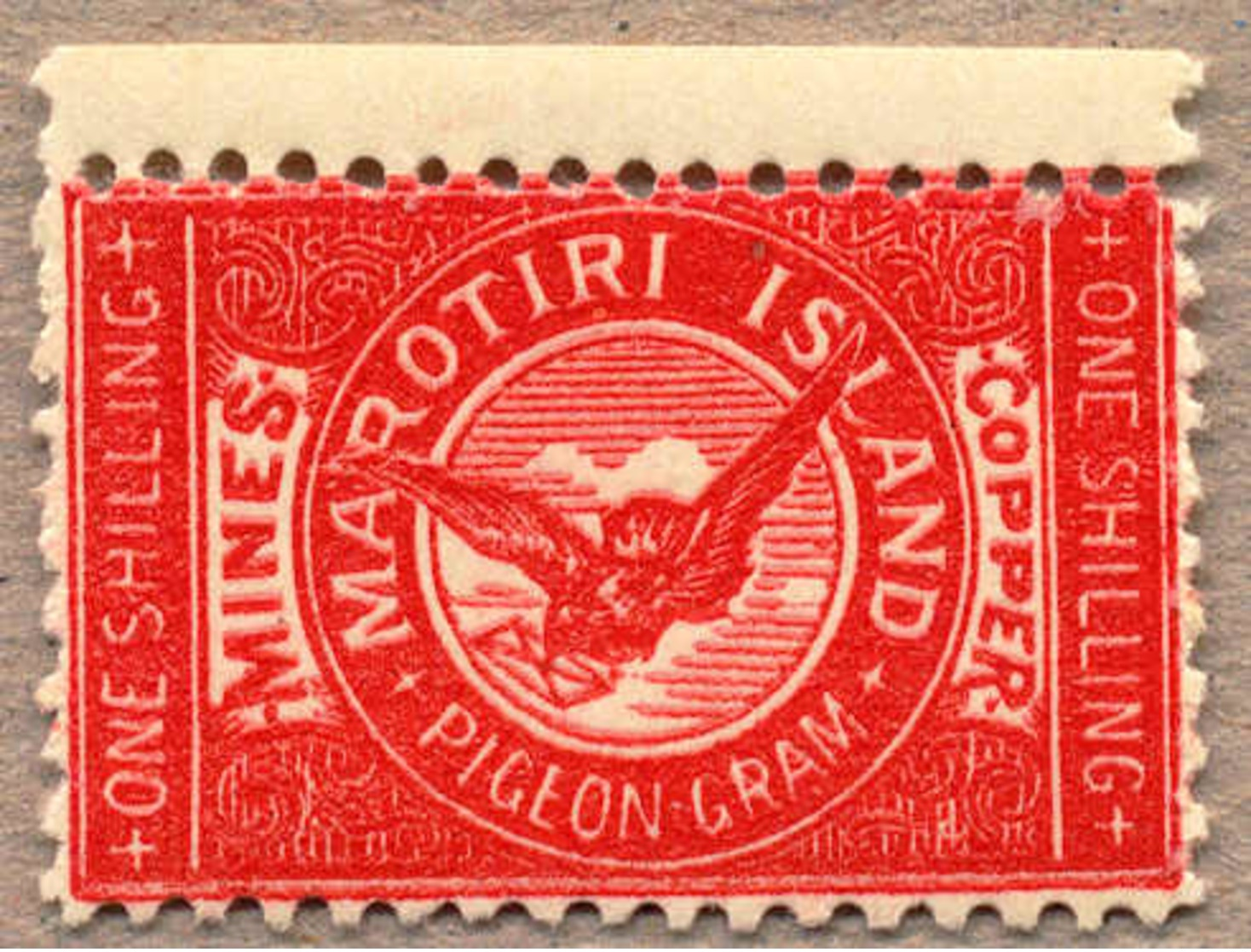 ** 1899, 1 S., Red, MNH, THE ORIGINAL GREAT BARRIER PIGEONGRAM SERVICE/Morotiri Island, From The Upper Margin, Rare, Ver - Sonstige & Ohne Zuordnung