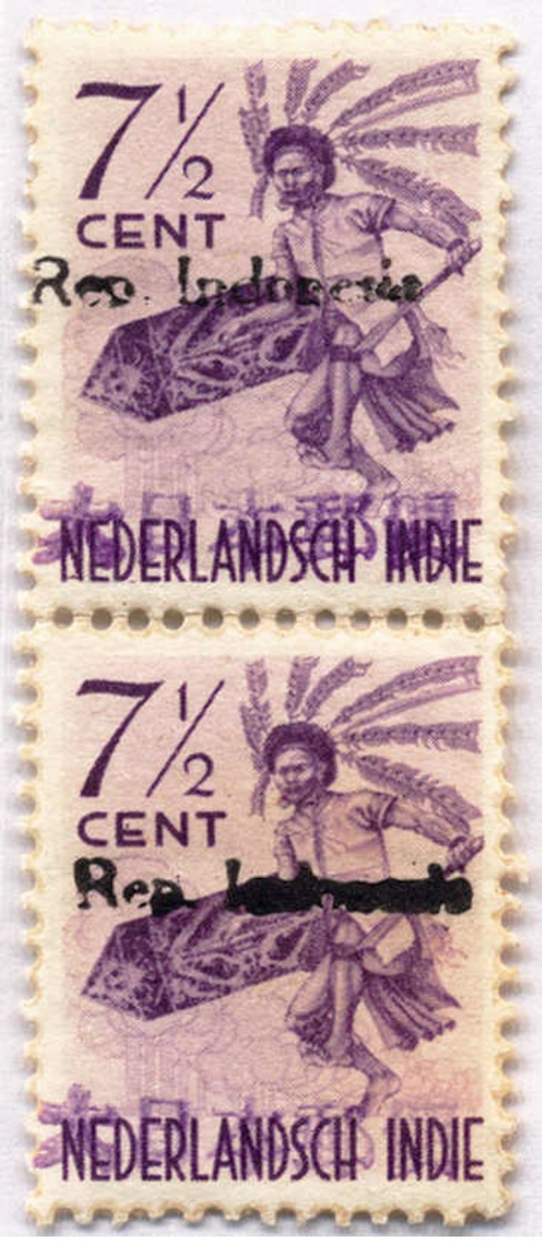 **/pair 1945, 7 1/2 C., Violet, Vert. Pair, Japanese And Indonesian Overprint In Violet/black, Rare, MNH, SUP - XF!. Est - Indonesien