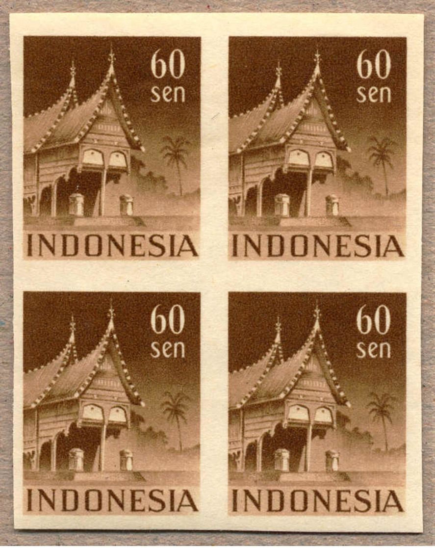 **/bof 1949, 60 S., Chocolate, Block Of (4), Imperforated Proof, Fresh, MNH, XF! . Estimate 1.200€. - Indonesia