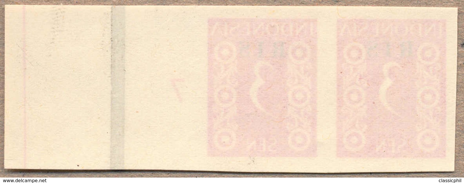 (*) 1950, 3 S., Crimson, Pair From Right Margin Side, Number 7, RIS Opt, Imperforated, NG As Produced, From The Archive  - Indonesien