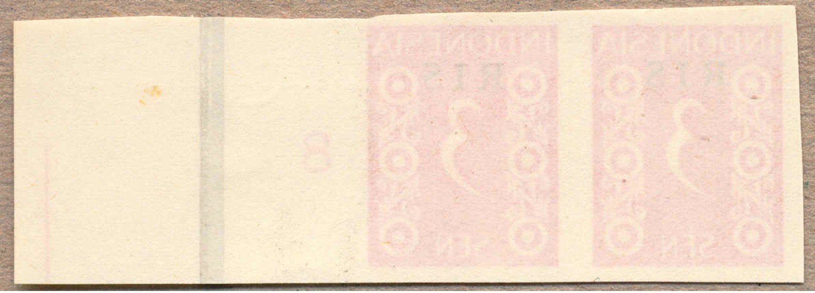 (*) 1950, 3 S., Crimson, Pair From Right Margin Side, Number 8, RIS Opt, Imperforated, NG As Produced, From The Archive  - Indonesien
