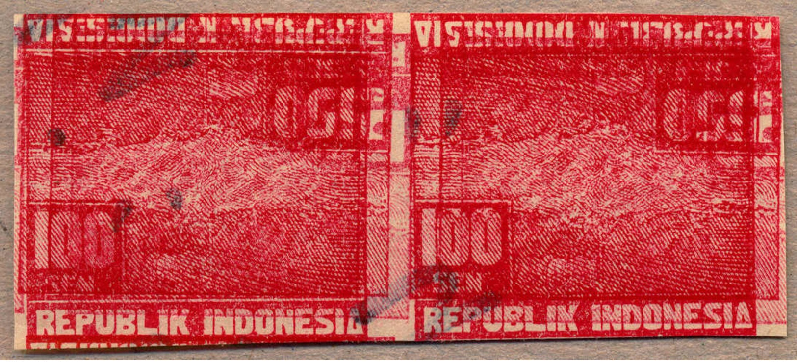 Pair/(*) 1947, 100 S. / 150 S., Red, Imperforated, Pair, Proof On Test Paper, 3x Overprint (1x 100 S., 2x 150 S. Inverte - Indonesien