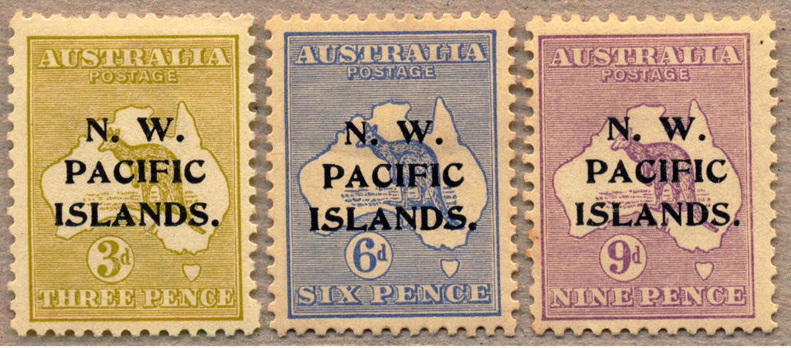 * 1918-22, 3 D. - 9 D., Lot Of (3), SG 109 A Die II, 6 D. Greyish Ultramarine, With Opt, MH, VF!. Estimate 140€. - Papua-Neuguinea