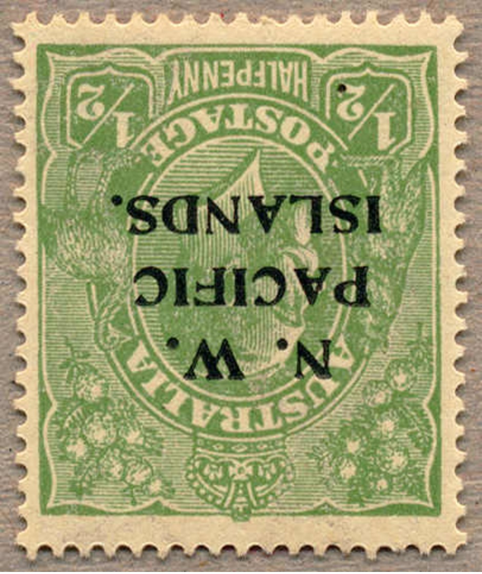 * 1919, 1/2 D., Green, MH, Opt. N.W. PACIFIC ISLANDS. On Australian Stamp, INVERTED Wmk., Well Centred And Fresh, F-VF!. - Papua-Neuguinea