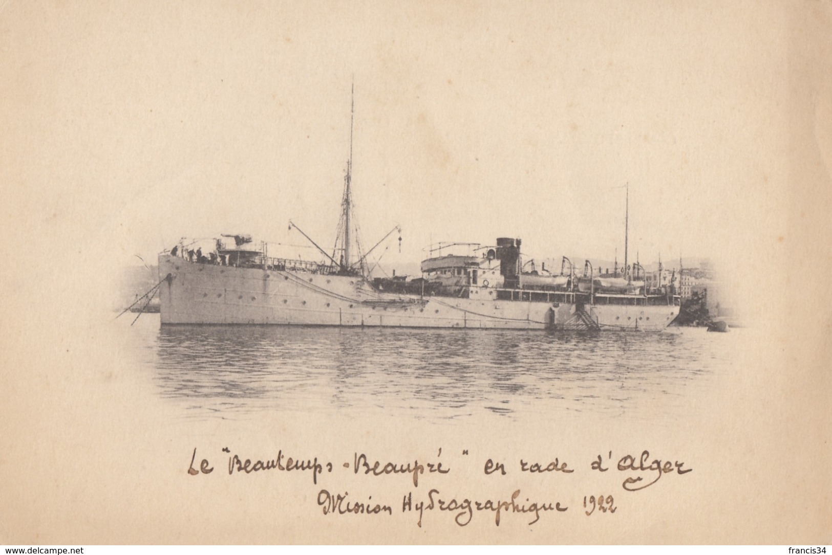 CPA - Le Navire Océanographique " Beautemps Beaupré " En Rade D'Alger Mission Hydrographique 1922 - ( Marine Nationale ) - Krieg