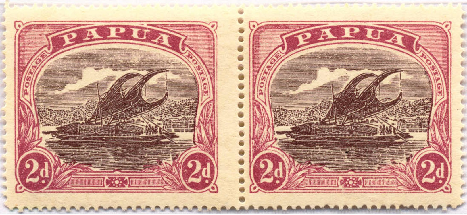 */pair 1916, 2 D., Brown-purple And Brown-lake, Pair, Broken Tip Above "U" Of "PAPUA" In Pos. 36, MH, VF!. Estimate 200€ - Papua-Neuguinea