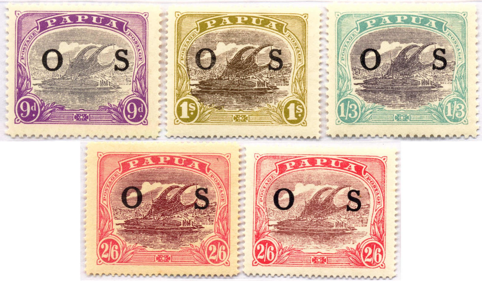 * 1931, 9 D. - 2 Sh. 6 D., Set Of (5), OS Overprint, MH, VF - XF!. Estimate 200€. - Papua-Neuguinea