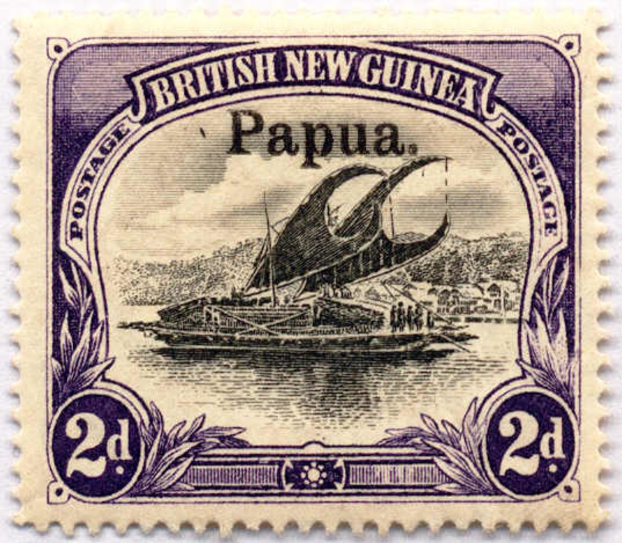 * 1906, 2 D., Black And Violet, White Leaves At Right, MH, F - VF!. Estimate 200€. - Papua-Neuguinea