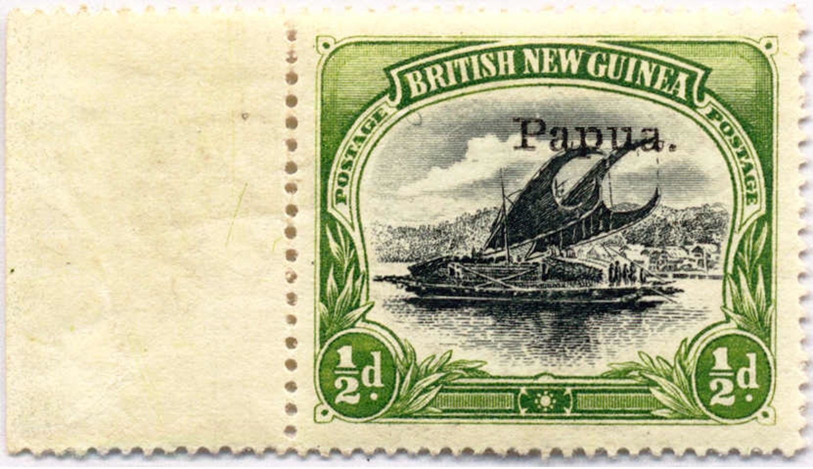 * 1907, 1/2 D., Black And Yellow Green, Left Margin Copy, VF!. Estimate 110€. - Papua-Neuguinea