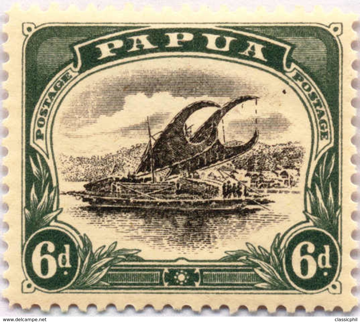 * 1907-10, 6 D., Black And Myrtle Green, Bird In The Sky Top Right, Pos. 20, MH, VF - XF!. Estimate 200€. - Papua-Neuguinea