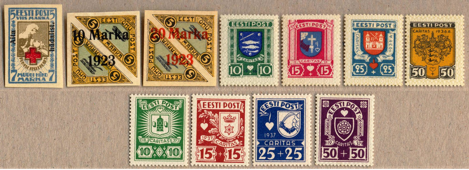 1921-37, Small Lot Of (11), Including 2 Full CARITAS Sets (1936 And 1937), All MH, VF!. Estimate 130€. - Estonie