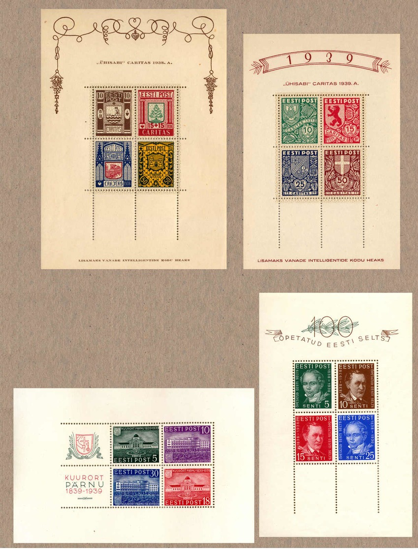 1938-39, 4 Miniatur Sheets - 2x Social Relief Fund (1938 And 1939), 1x Centenary Of Estonian Literary Society, 1x Centen - Estland