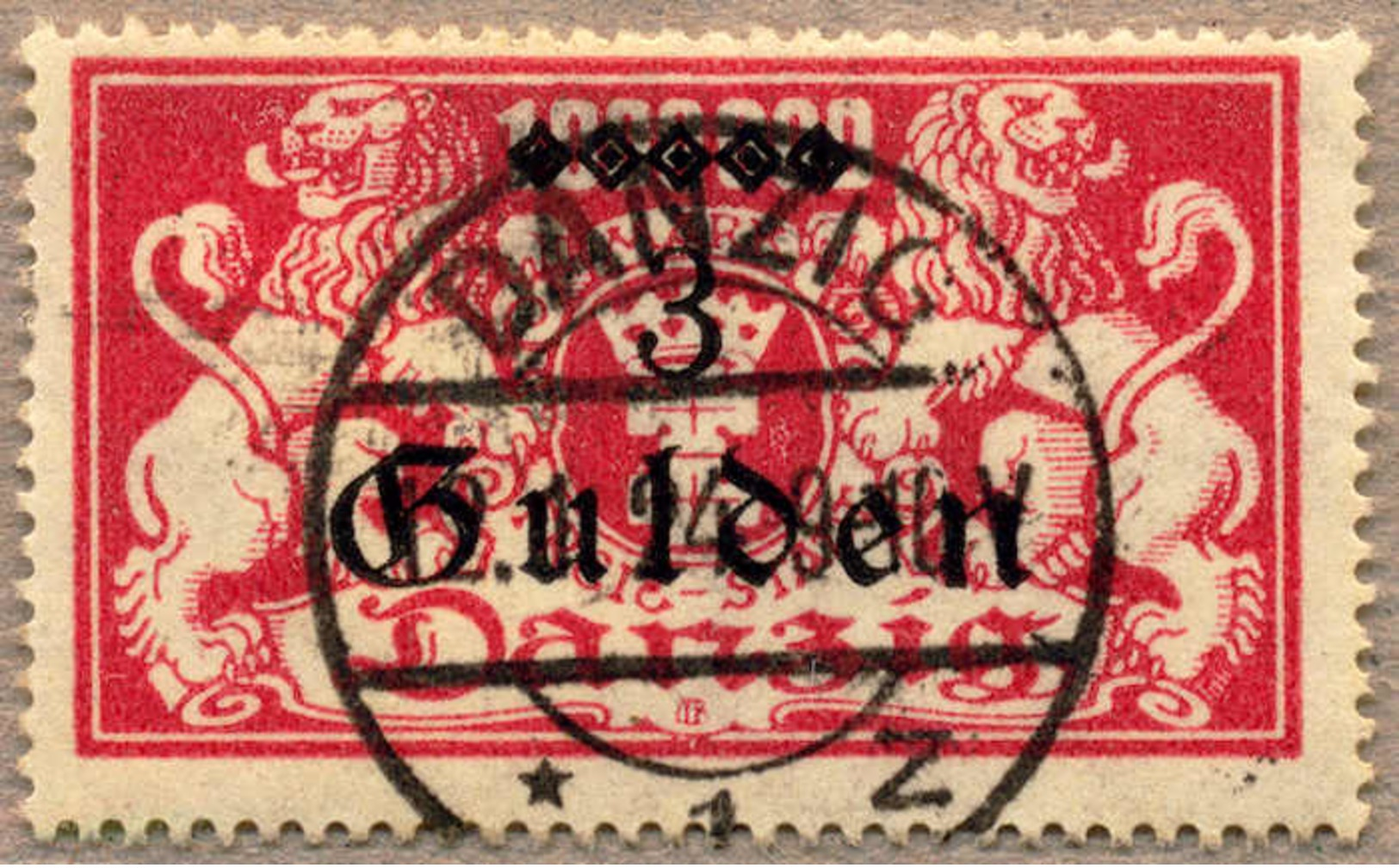 1923, 5 G Auf 1 Mio. M, Lilarot, Auf Briefstück, Luxusentwertung DANZIG, XF!. Estimate 700€. - Andere & Zonder Classificatie