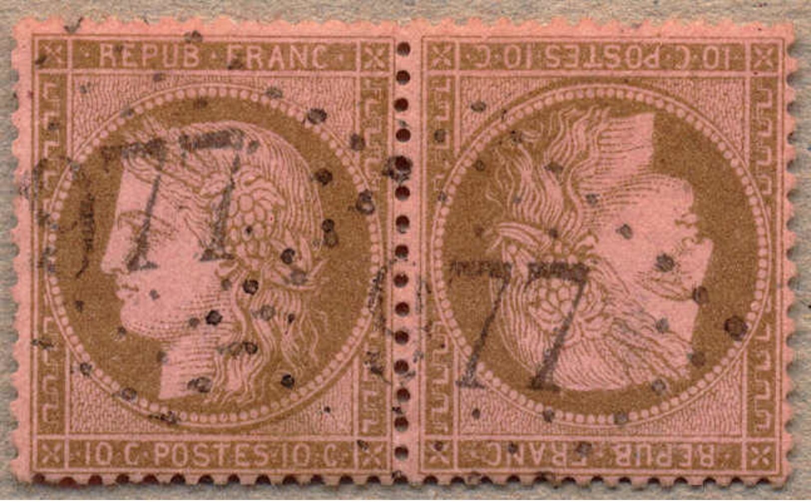 1872, 10 C., Brown/rose, Used 977, Tete-beche Pair, Well Centred And Fresh, Attractive, VF!. Estimate 3.000€. - Andere & Zonder Classificatie