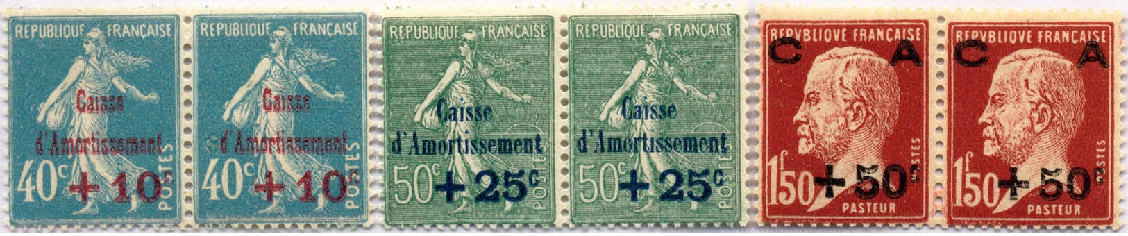 1929, 40 C. + 10 C., 50 C. + 25 C., 1,50 F. + 50 C., Full Set Of (6) In 3 Pairs, MNH, XF!. Estimate 580€. - Andere & Zonder Classificatie