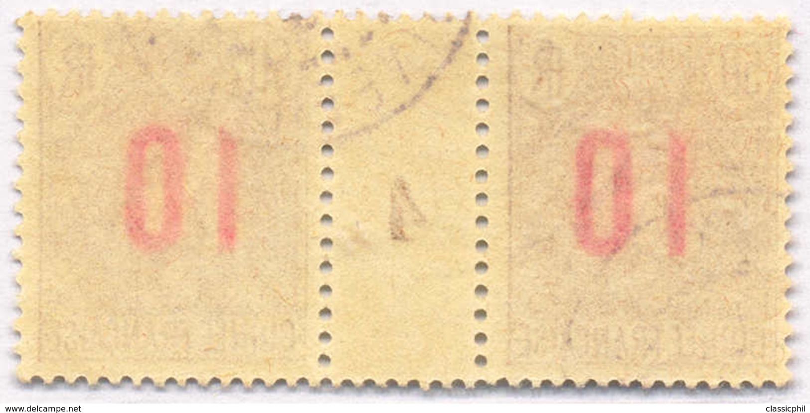 1912, 10 On 50 C., Pale Brown/pale Green, (2), With Center Margin Piece, VF!. Estimate 120€. - Andere & Zonder Classificatie