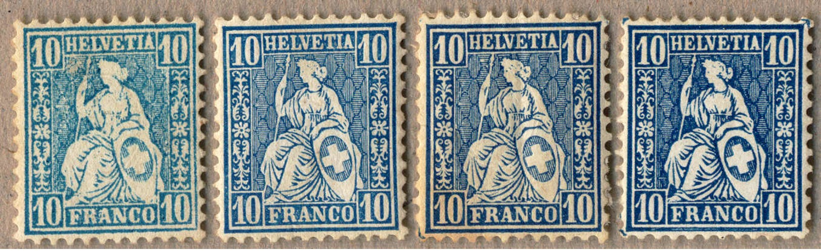1862, 10 C., Blau, Los Aus (4) In Verschiedenen Farbnuancen, Alle *, Eine Marke Einen Bug (nicht Eingerechnet), Schöne Z - Autres & Non Classés