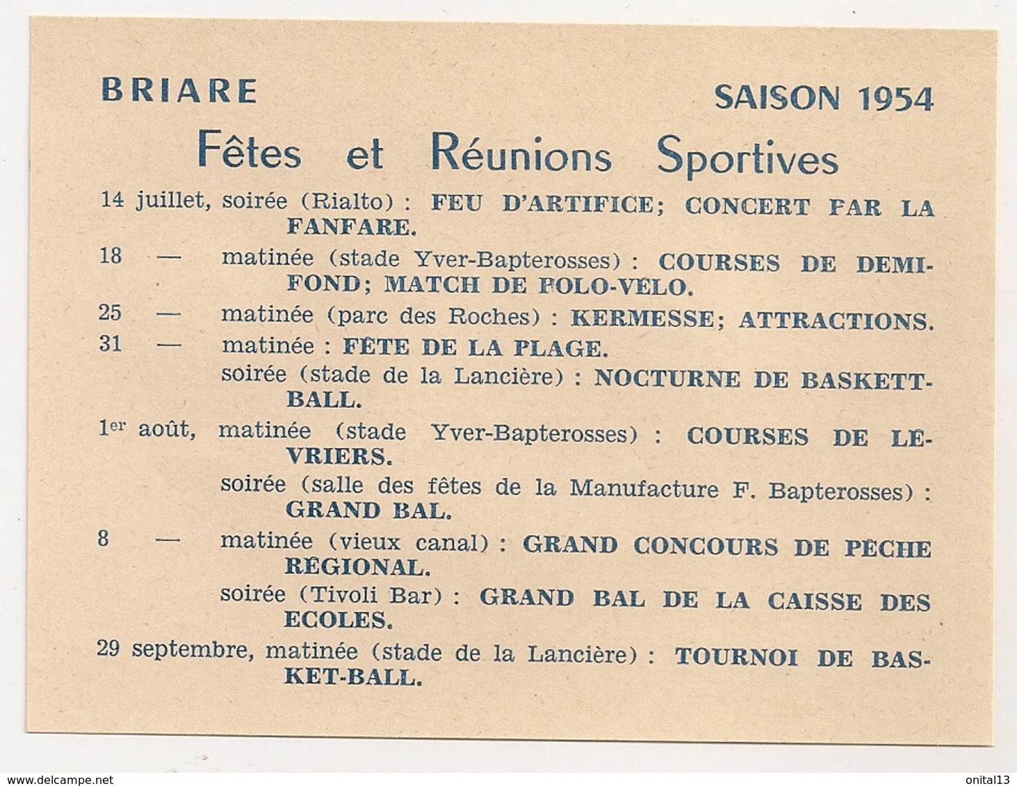 1954 DEPLIANT TOURISTIQUE BRIARE / PROGRAMME DES FETES  / LISTES DES COMMERCANTS E31 - Dépliants Turistici