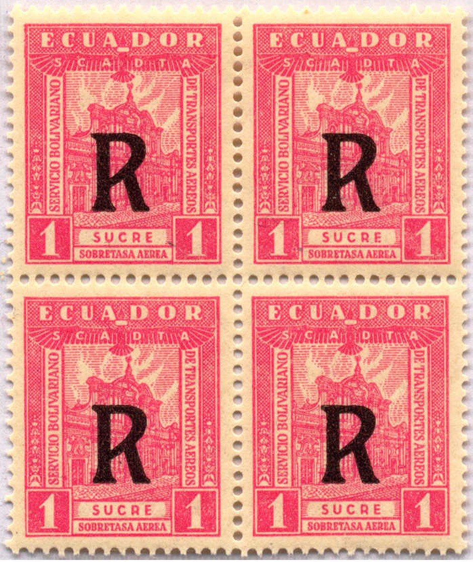 1929, 1 S., Rose, Block Of (4), SCADTA, MNH, VF!. Estimate 400€. - Ecuador