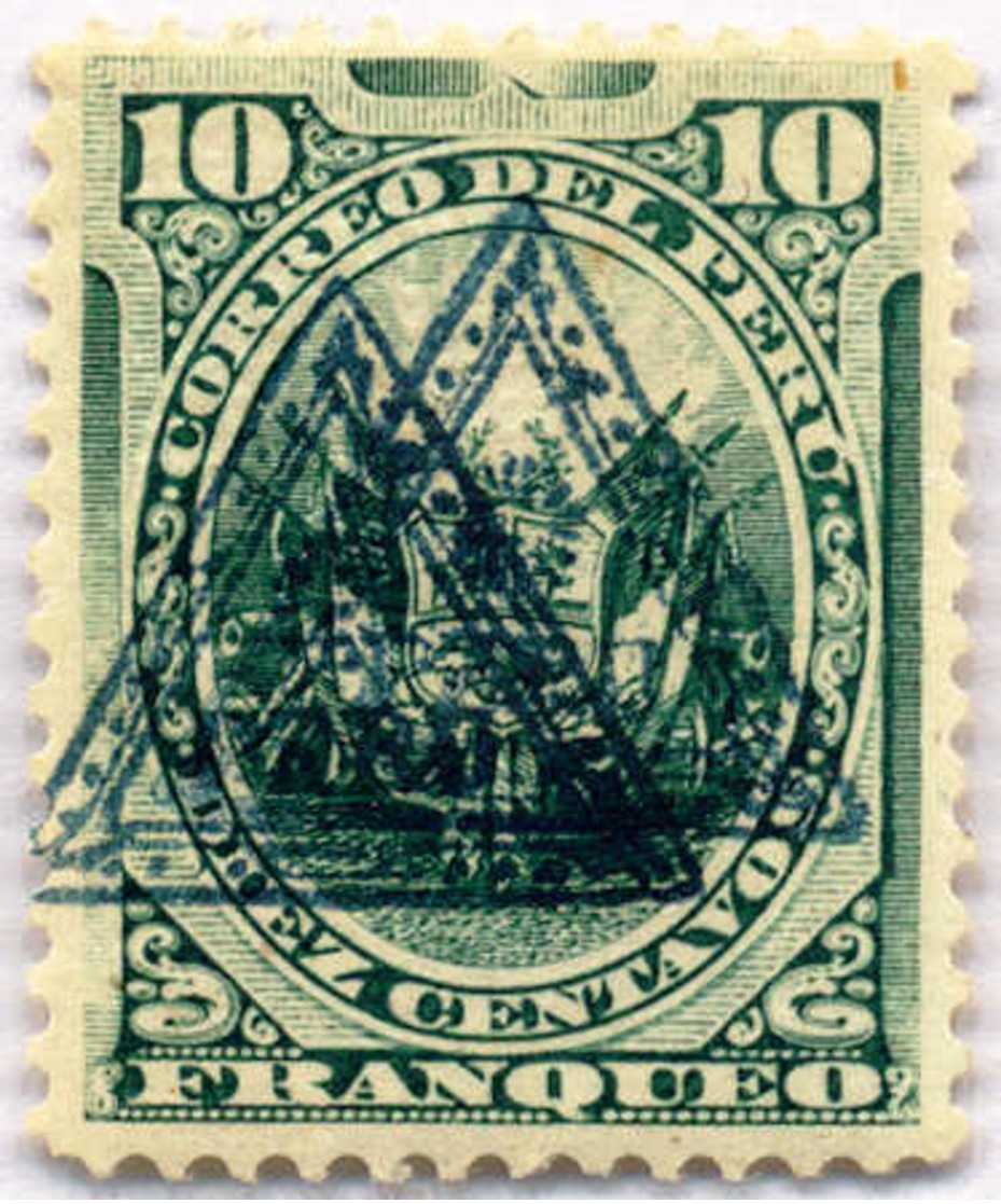 1883, 1 C., Green, Double Triangle Overprint, MH, XF!. Estimate 150€. - Peru