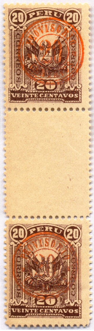 1895, 20 C., On 20 C., Brown, Vertical Pair With Gutter In Middle, MNH, F!. Estimate 500€. - Peru