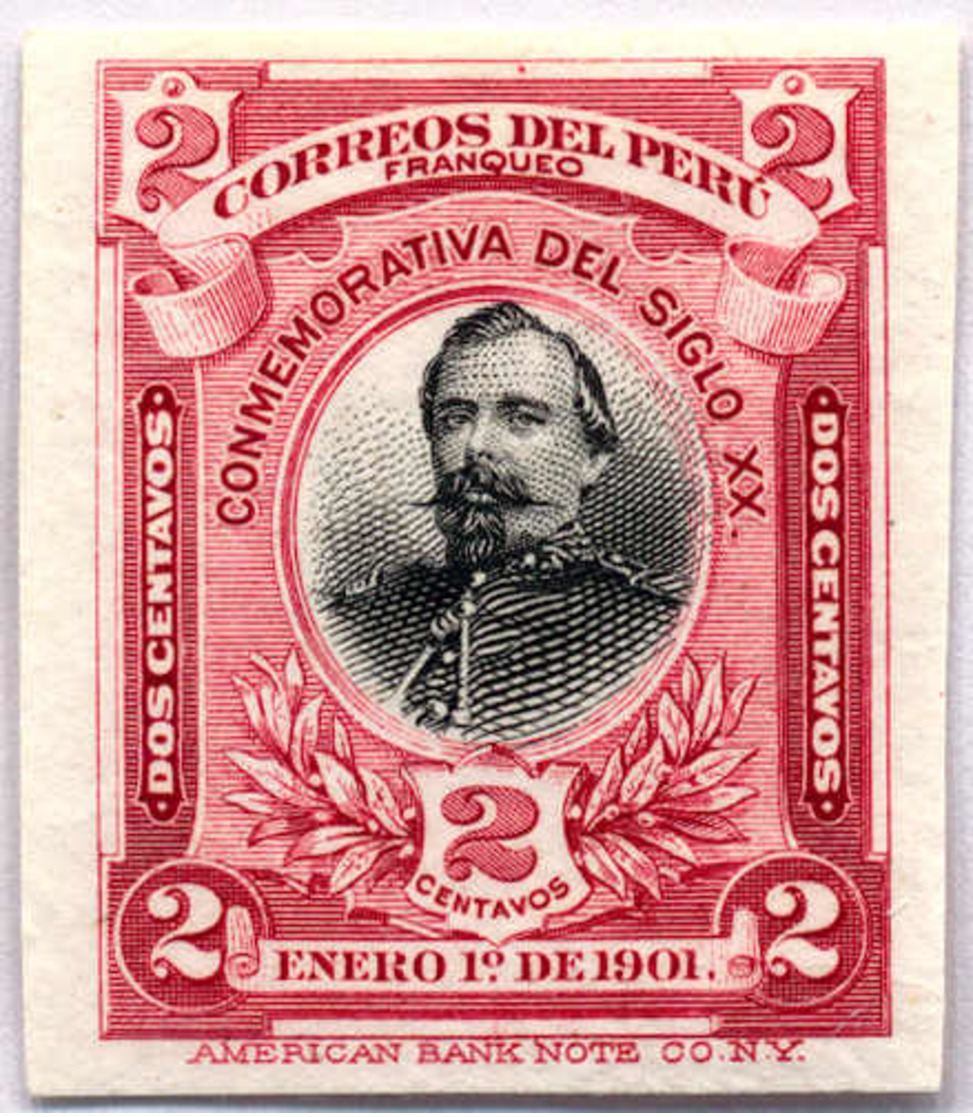 1901, 2 C., Red, Black, Imperforated Single Die Proof Of The American Banknote Company, Rare, NG, VF!. Estimate 900€. - Perú