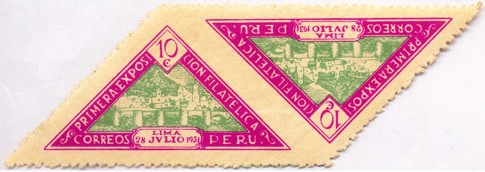 1931, 10 C., Magenta & Light Green, Pair, Imperf. In Between, MH, VF!. Estimate 200€. - Peru