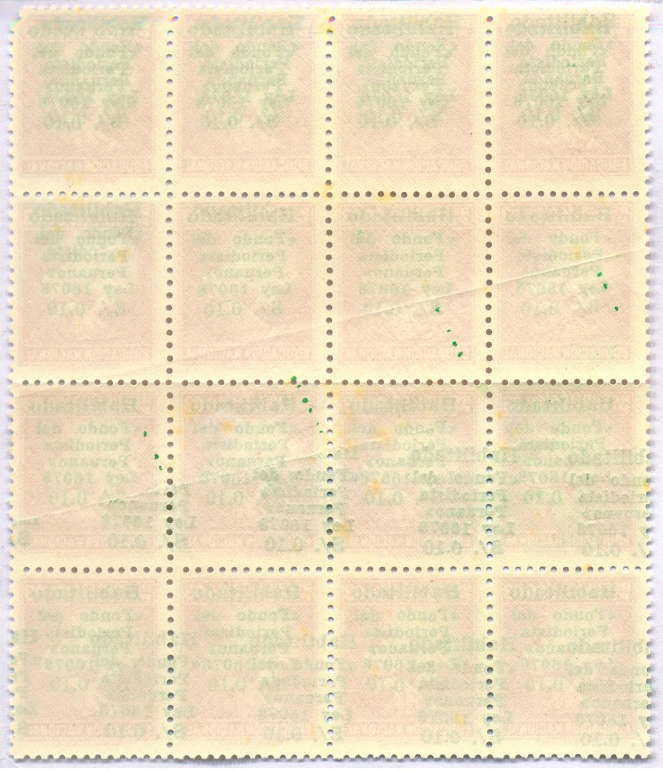 1966, 10 C. On 3 C., Block Of (16), Waste Sheet, Various Forms Of Double Overprints And Errors, Minor Gum Creases, MNH.  - Peru